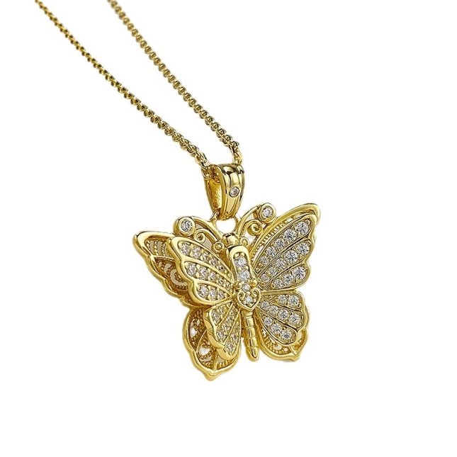Women's S925 Silver Gold-Plated Ancient Butterfly Language Wish Pendant Necklace
