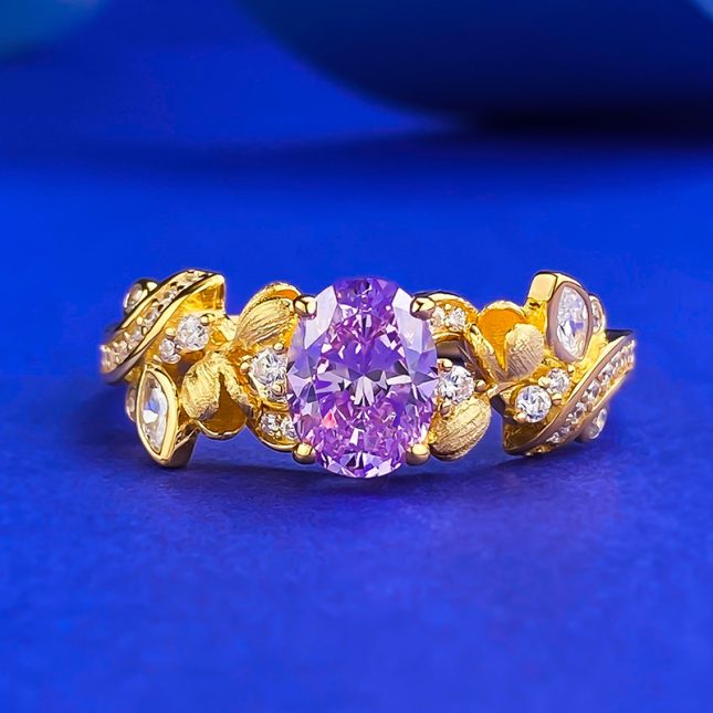Women's S925 Silver Bauhinia Fairy 6x8mm Fantasy Purple Brushed Flower Bud Ring - Image 6