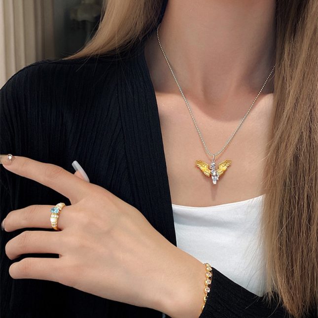Women's S925 Silver Angel Wings Guardian Pendant Necklace - Eros Design - Image 3