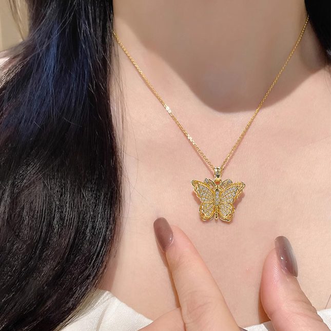 Women's S925 Silver Gold-Plated Ancient Butterfly Language Wish Pendant Necklace - Image 4