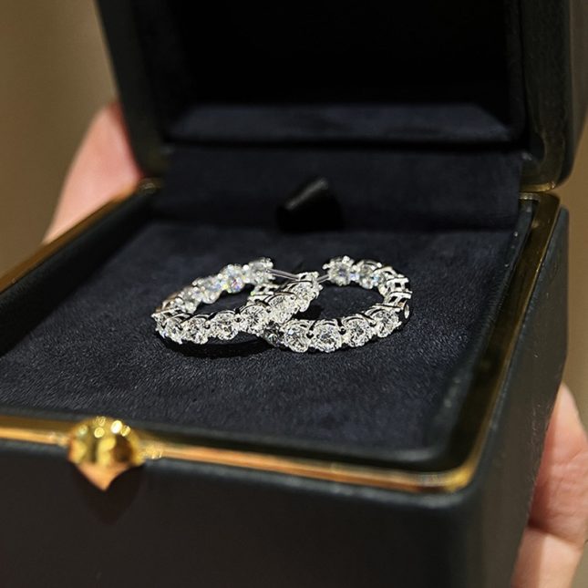 Luxury Women's S925 Silver Full Diamond Inlaid Earrings – Elegant & Sparkling - Image 2