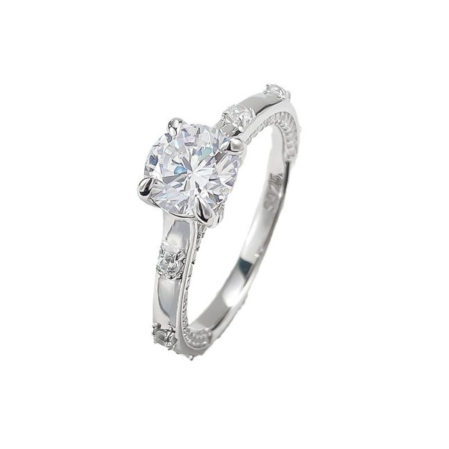 Women's S925 Silver One Carat Round White Diamond Classic Ring