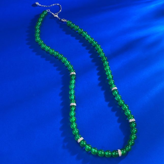 Women's S925 Silver Green Chalcedony Beads Necklace with Ice-Type Imperial Green Silver Inlaid Pendant – 6.0mm - Image 6