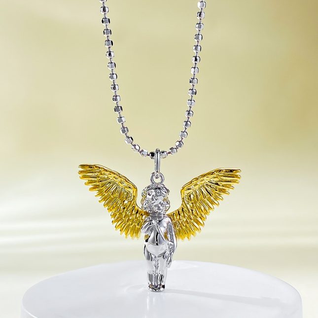 Women's S925 Silver Angel Wings Guardian Pendant Necklace - Eros Design - Image 4