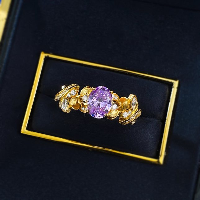 Women's S925 Silver Bauhinia Fairy 6x8mm Fantasy Purple Brushed Flower Bud Ring - Image 5