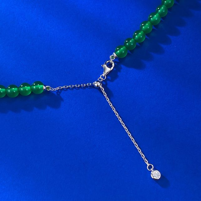 Women's S925 Silver Green Chalcedony Beads Necklace with Ice-Type Imperial Green Silver Inlaid Pendant – 6.0mm - Image 5