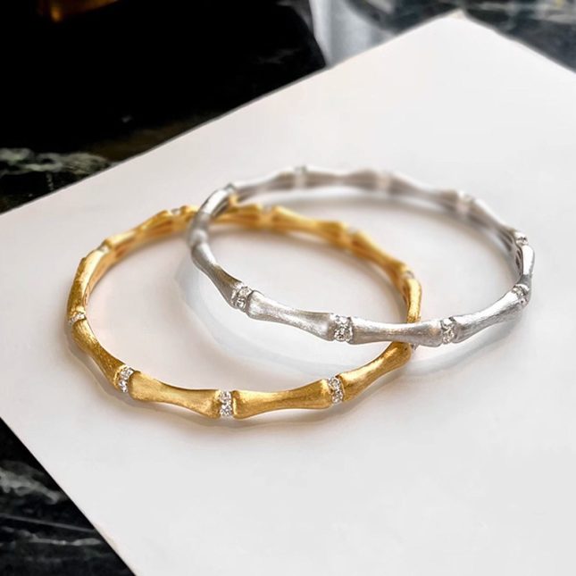 Women's S925 Silver Italian Medieval Hand-Drawn Bamboo Bracelet – Elegant & Unique Design - Image 2
