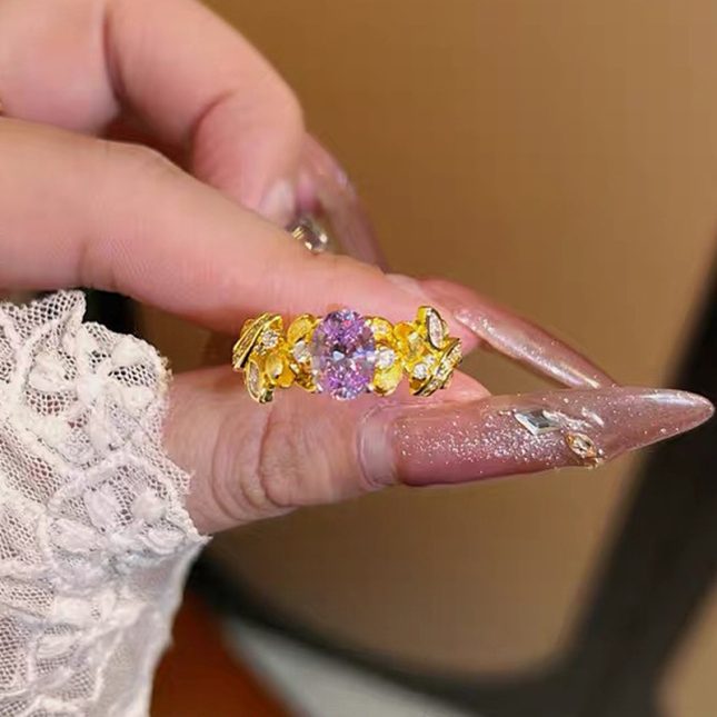 Women's S925 Silver Bauhinia Fairy 6x8mm Fantasy Purple Brushed Flower Bud Ring - Image 3