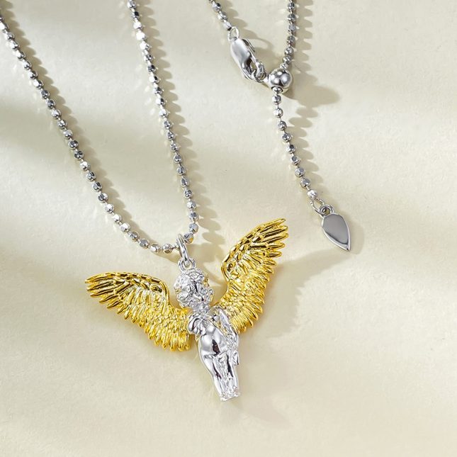 Women's S925 Silver Angel Wings Guardian Pendant Necklace - Eros Design - Image 5