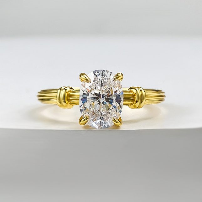 Women's S925 Silver Gold-Plated Oval 6x8mm Diamond Solitaire Ring - Image 5