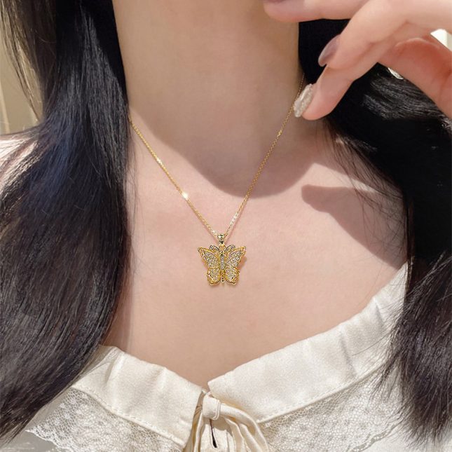 Women's S925 Silver Gold-Plated Ancient Butterfly Language Wish Pendant Necklace - Image 3