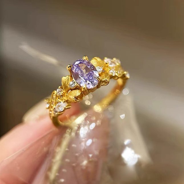 Women's S925 Silver Bauhinia Fairy 6x8mm Fantasy Purple Brushed Flower Bud Ring - Image 2